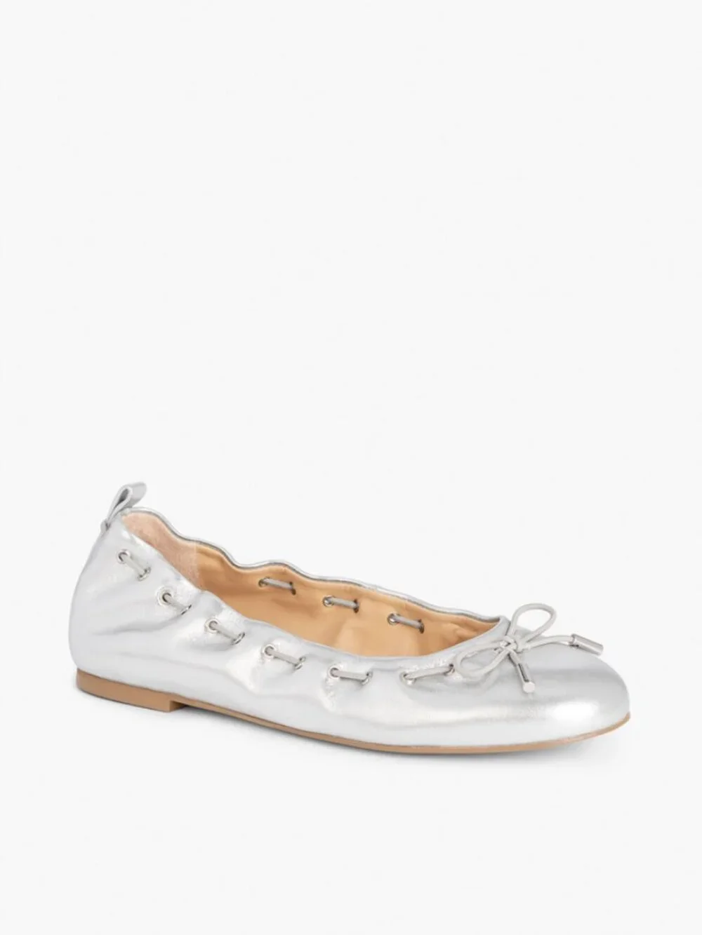 Talbots Sz. 6 Metallic Silver Leather Elastic Blair Ballet Flats